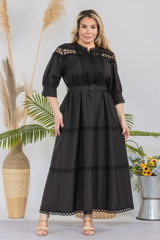 Plus Size Solid Crochet Maxi Dress