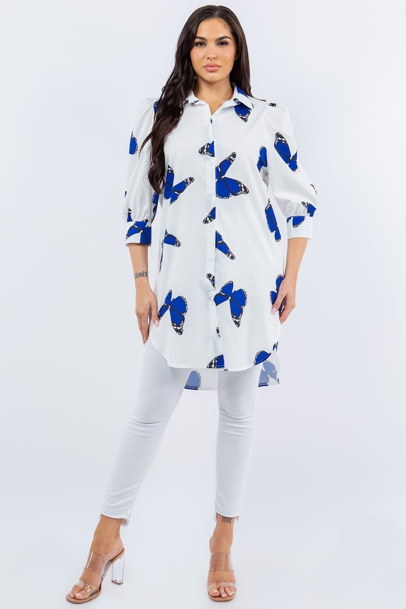 Butterfly Print Relaxed Tunic Shirt