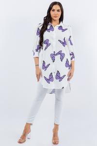 Butterfly Print Relaxed Tunic Shirt