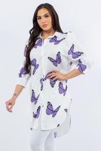 Butterfly Print Relaxed Tunic Shirt