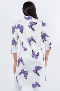 Butterfly Print Relaxed Tunic Shirt