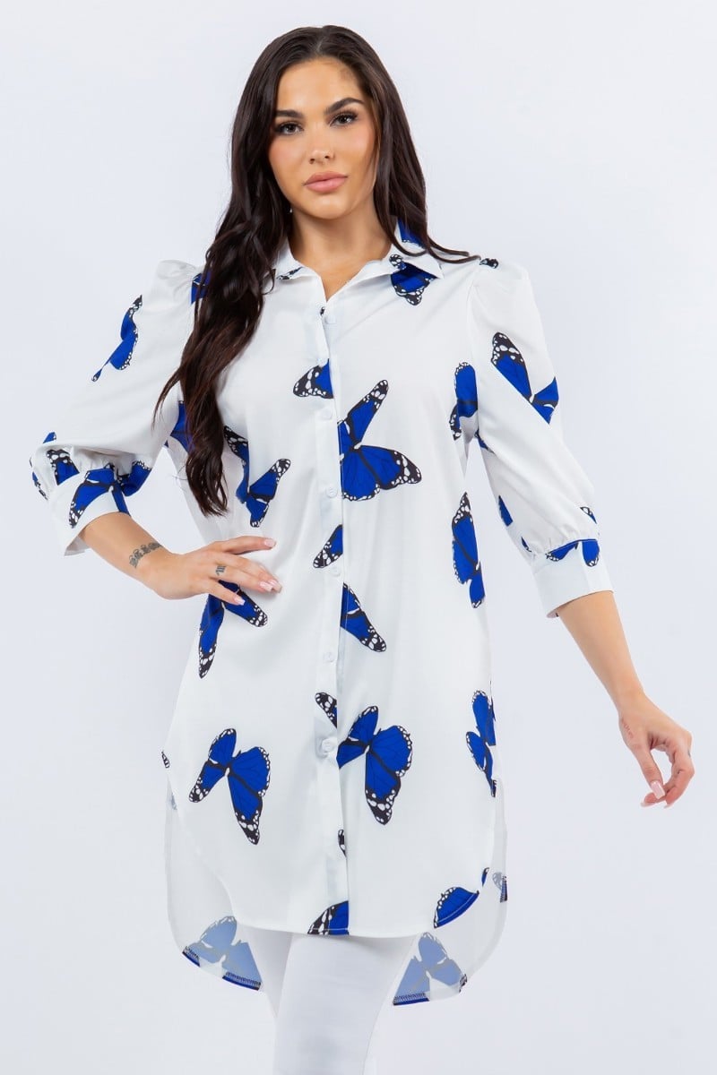 Butterfly Print Relaxed Tunic Shirt