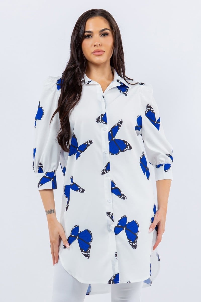 Butterfly Print Relaxed Tunic Shirt