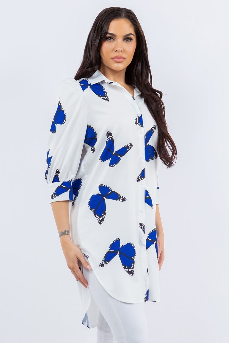 Butterfly Print Relaxed Tunic Shirt