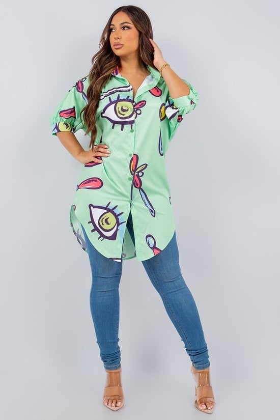 Graphic Print Relaxed Fashion Tunic Shirt