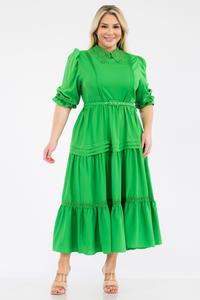 Plus Size Solid Pleated Midi Dress