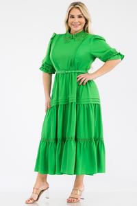 Plus Size Solid Pleated Midi Dress