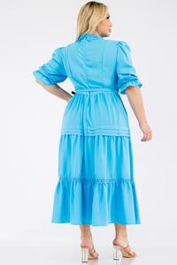 Plus Size Solid Pleated Midi Dress