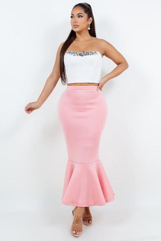 LIGHT PINK MERMAID FITTED FLOWY SKIRT