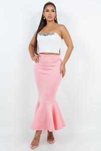 LIGHT PINK MERMAID FITTED FLOWY SKIRT